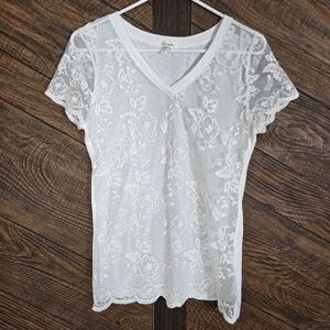 Aeropostale Ivory Lace Floral Top
